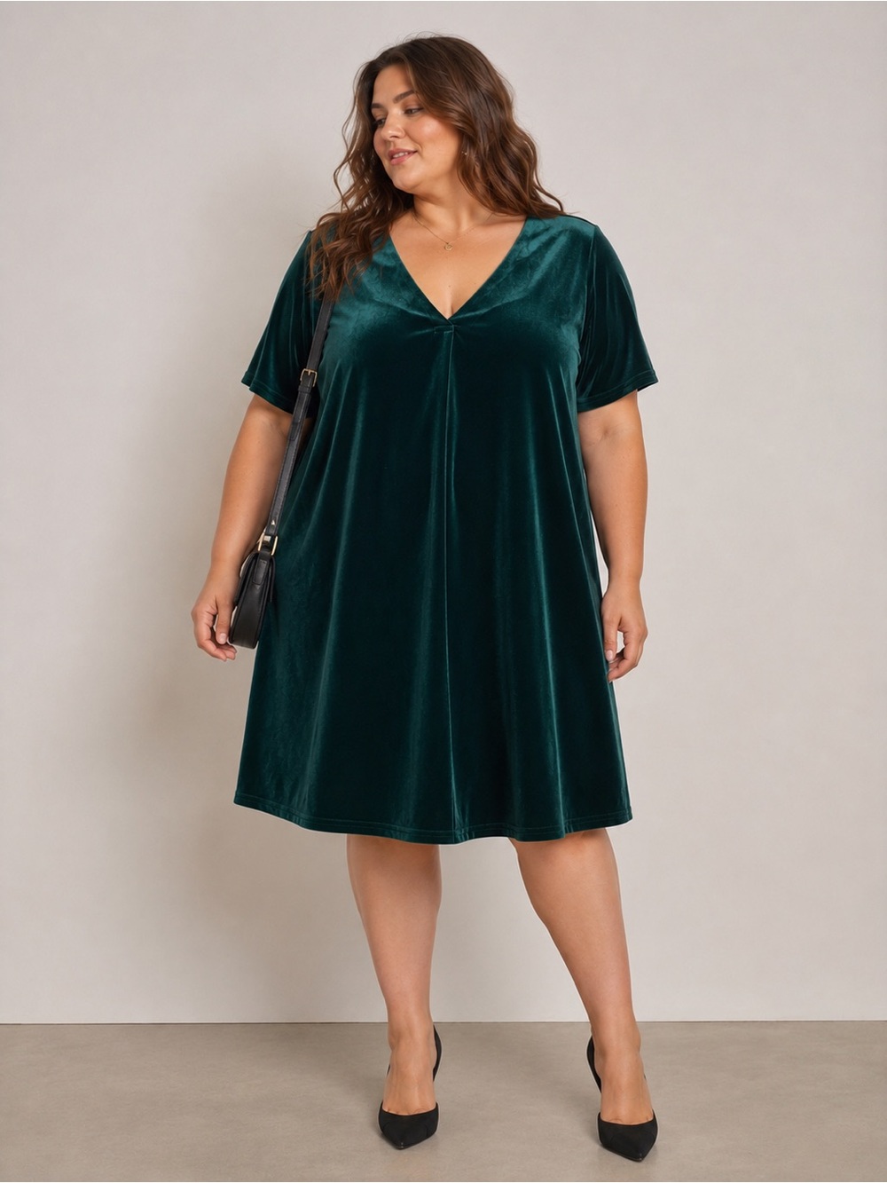 Modcloth Velvet Emerald Green V-Neck Dress sz large festive